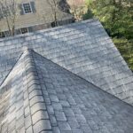 A high view of a gray roof.